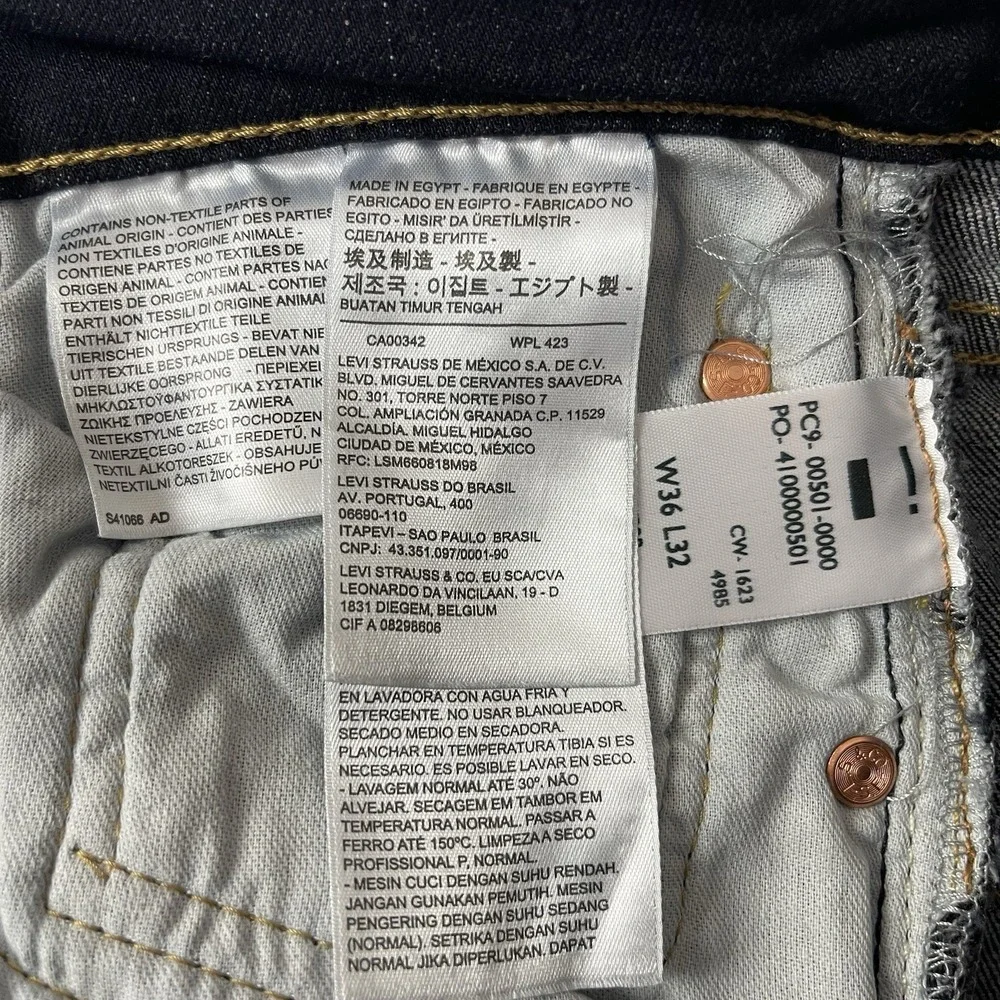 Levis 501 Jeans Mens 36x32 Black Original Button Fly Stretch Denim Grunge NEW